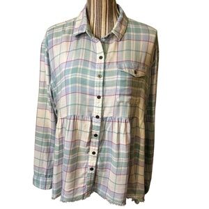 NEW True Craft Top Large Pastel Plaid Button-Down Shirt Cottagecore